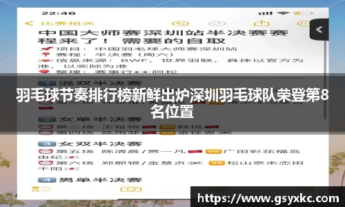 羽毛球节奏排行榜新鲜出炉深圳羽毛球队荣登第8名位置