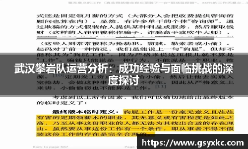 武汉攀岩队运营分析：成功经验与面临挑战的深度探讨